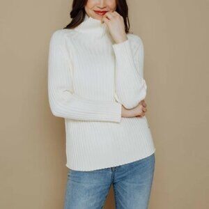 NWOT Orb Life Sz S Kyla Boxy Funnel Neck Wide Rib Sweater Cream Viscose Soft